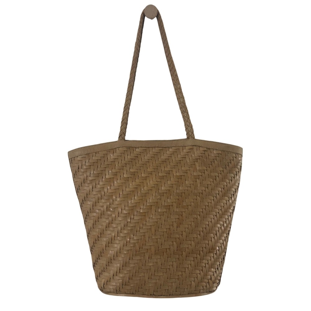 Bembien Jeanne Tan Woven Leather Tote Bag Braided Shoulder Strap Basketweave